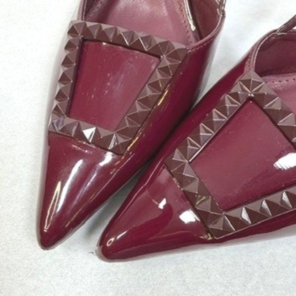 Fashion Nova Patent Slingback Pumps Studded Buckle Pointed Toe Burgundy Size 8.5 - Picture 7 of 13